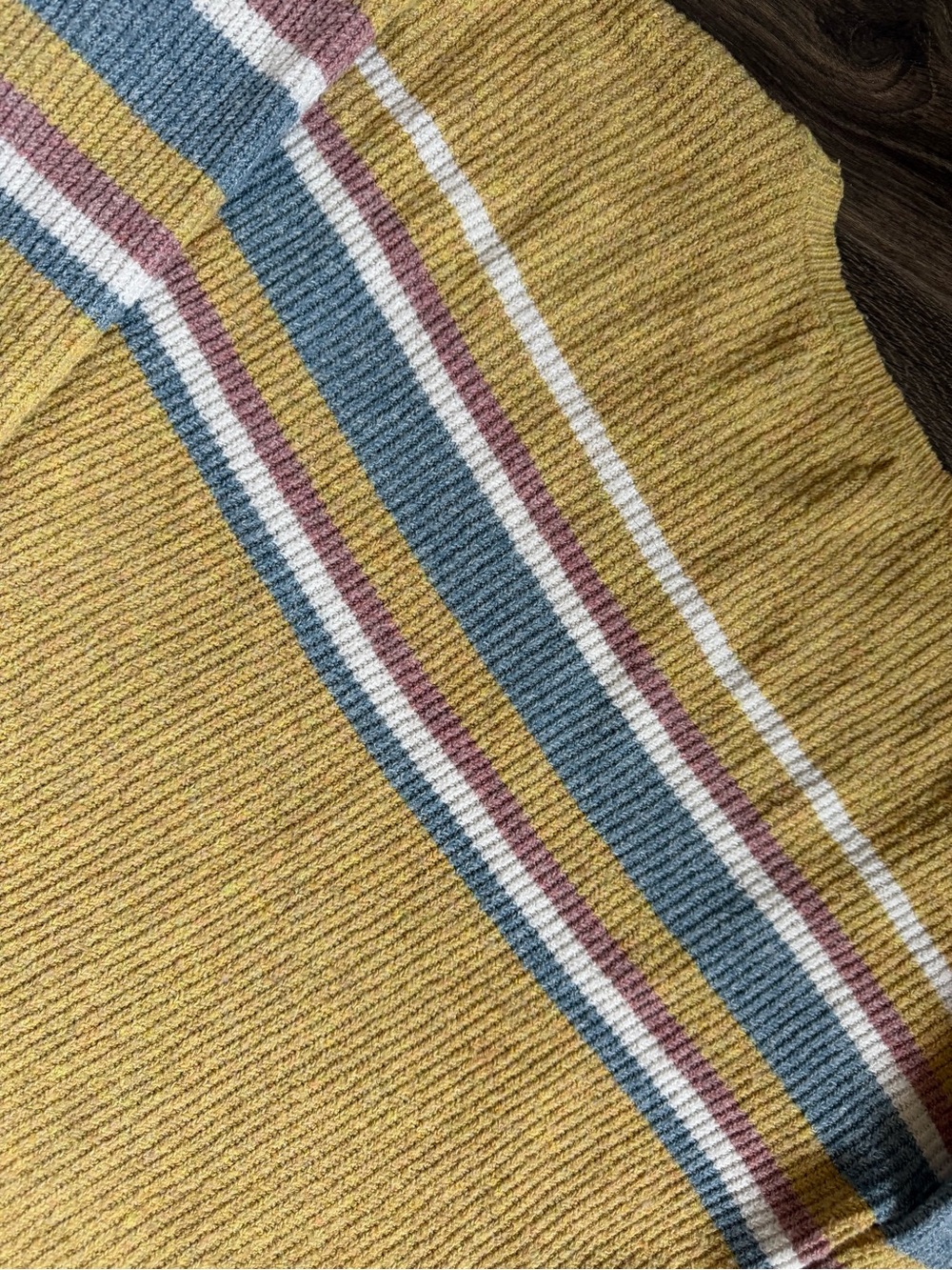 Long-sleeved wool undershirt Mustard with Blue & White Accents